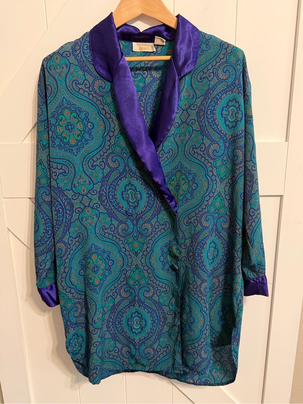 vintage 1990s Victoria's Secret gold-label teal paisley sleep shirt women’s L